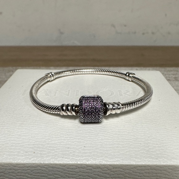 Pandora Jewelry - Pandora great shape purple pave clasp cz sterling silver 925 charm bracelet